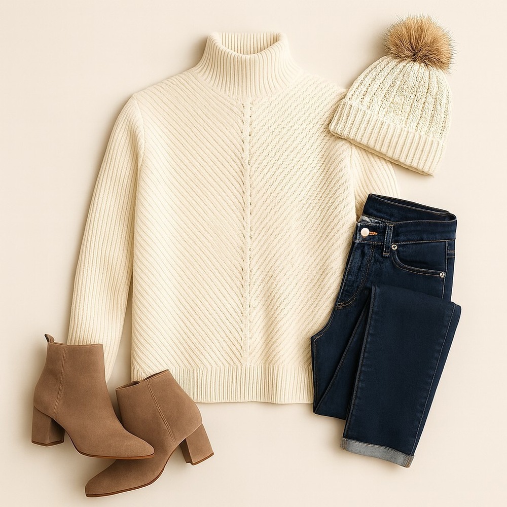 Marine Layer Skylar Mock Neck Sweater Women's XS Ivory Ribbed Wool Blend READ